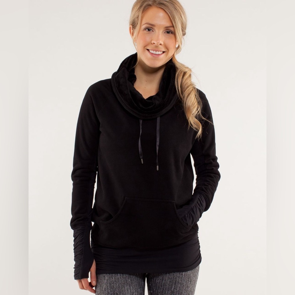 Lululemon Don't Hurry Be Happy Reversible Fleece Pullover Black Yoga Cozy Winter